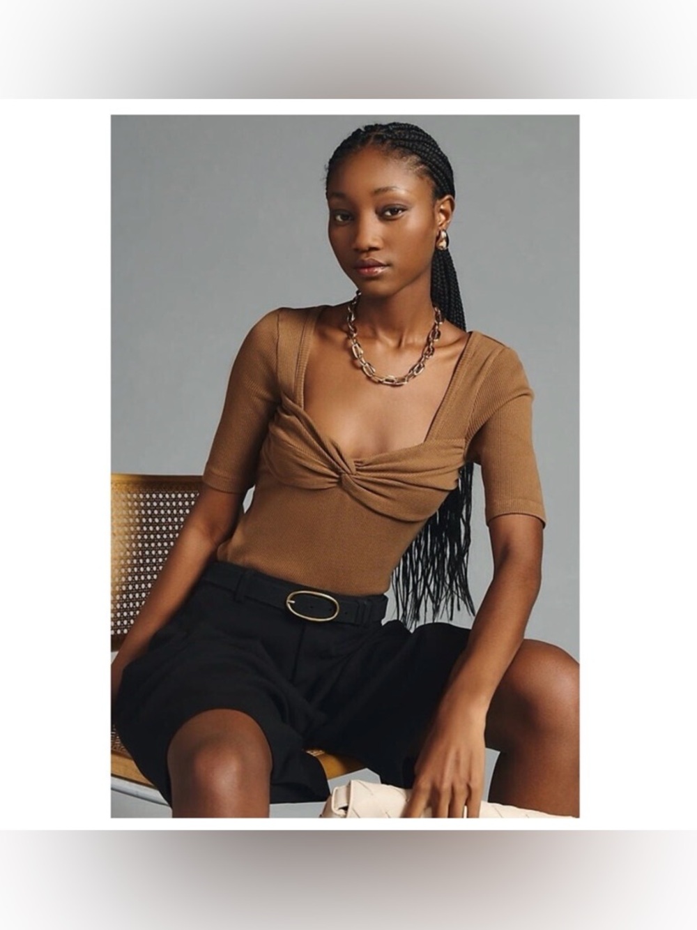 Citizens Of Humanity Parie Twist-Front Ribbed Resortwear Short Sleeve Top Size L